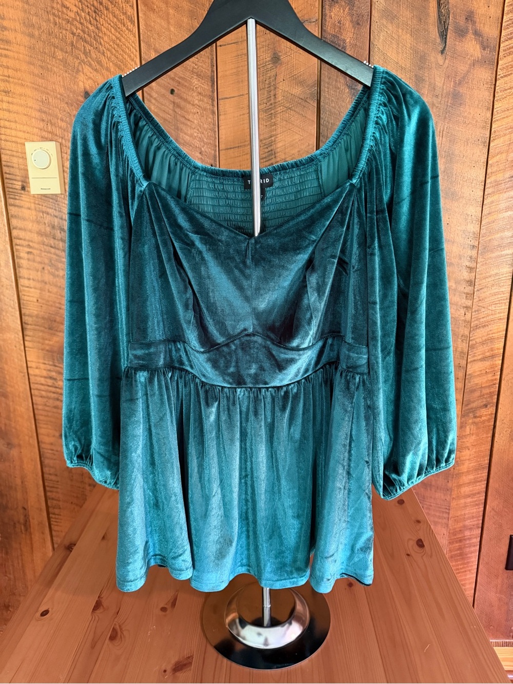Torrid Green Velvet Smocked Babydoll Peplum Top Plus Size 1 1X Whimsigoth